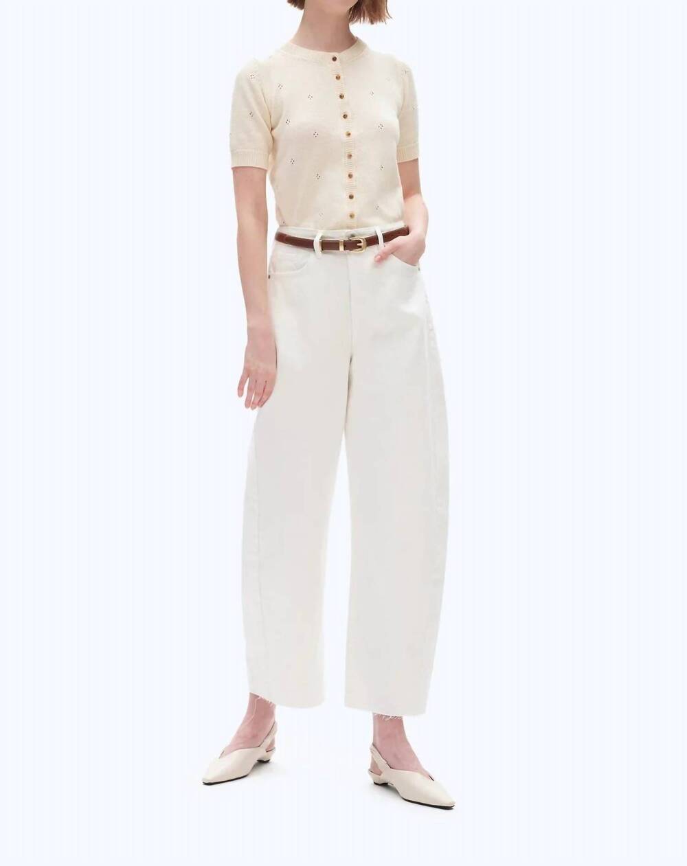NEW BAYEAS high rise barrel leg jeans in white